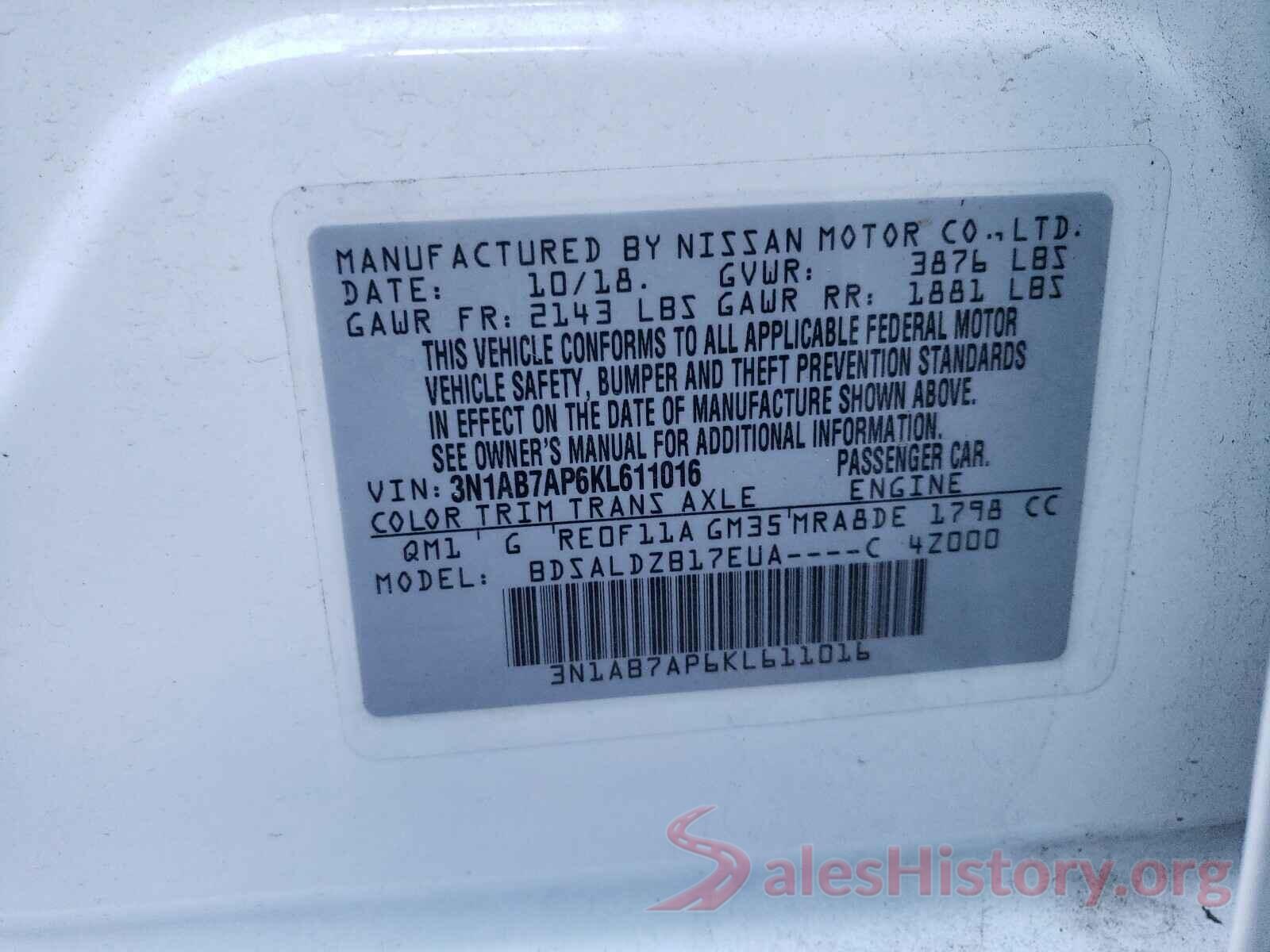 3N1AB7AP6KL611016 2019 NISSAN SENTRA