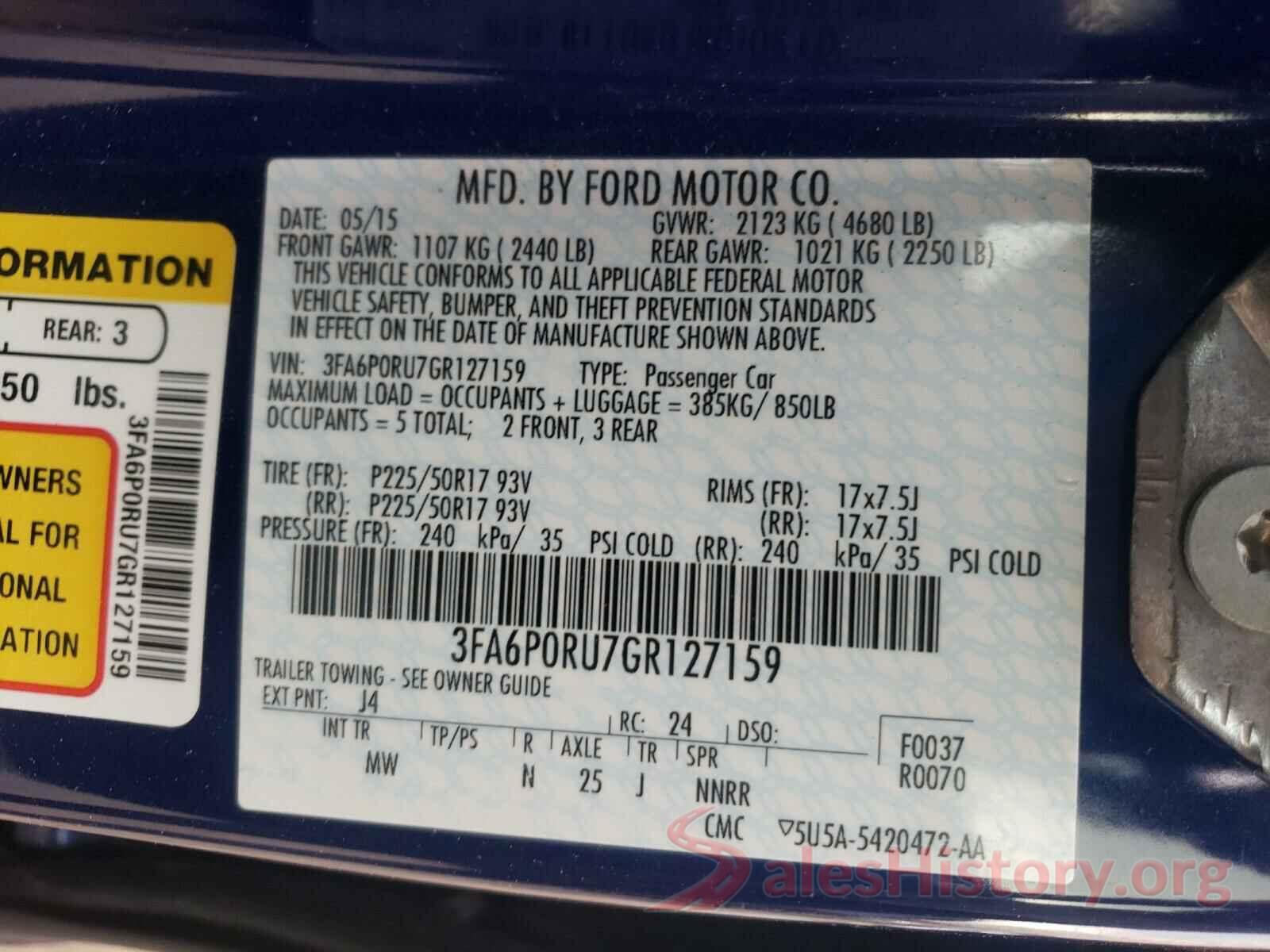 3FA6P0RU7GR127159 2016 FORD FUSION