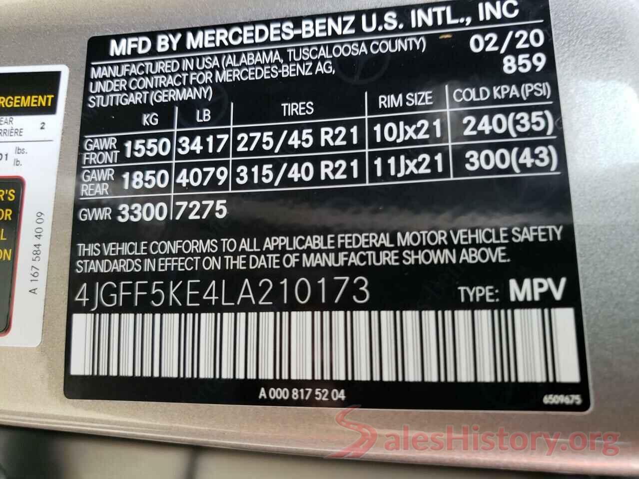 4JGFF5KE4LA210173 2020 MERCEDES-BENZ GLS-CLASS