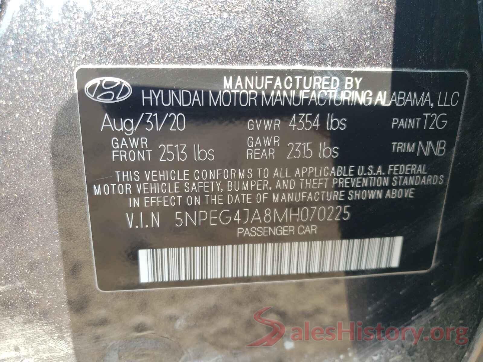 5NPEG4JA8MH070225 2021 HYUNDAI SONATA