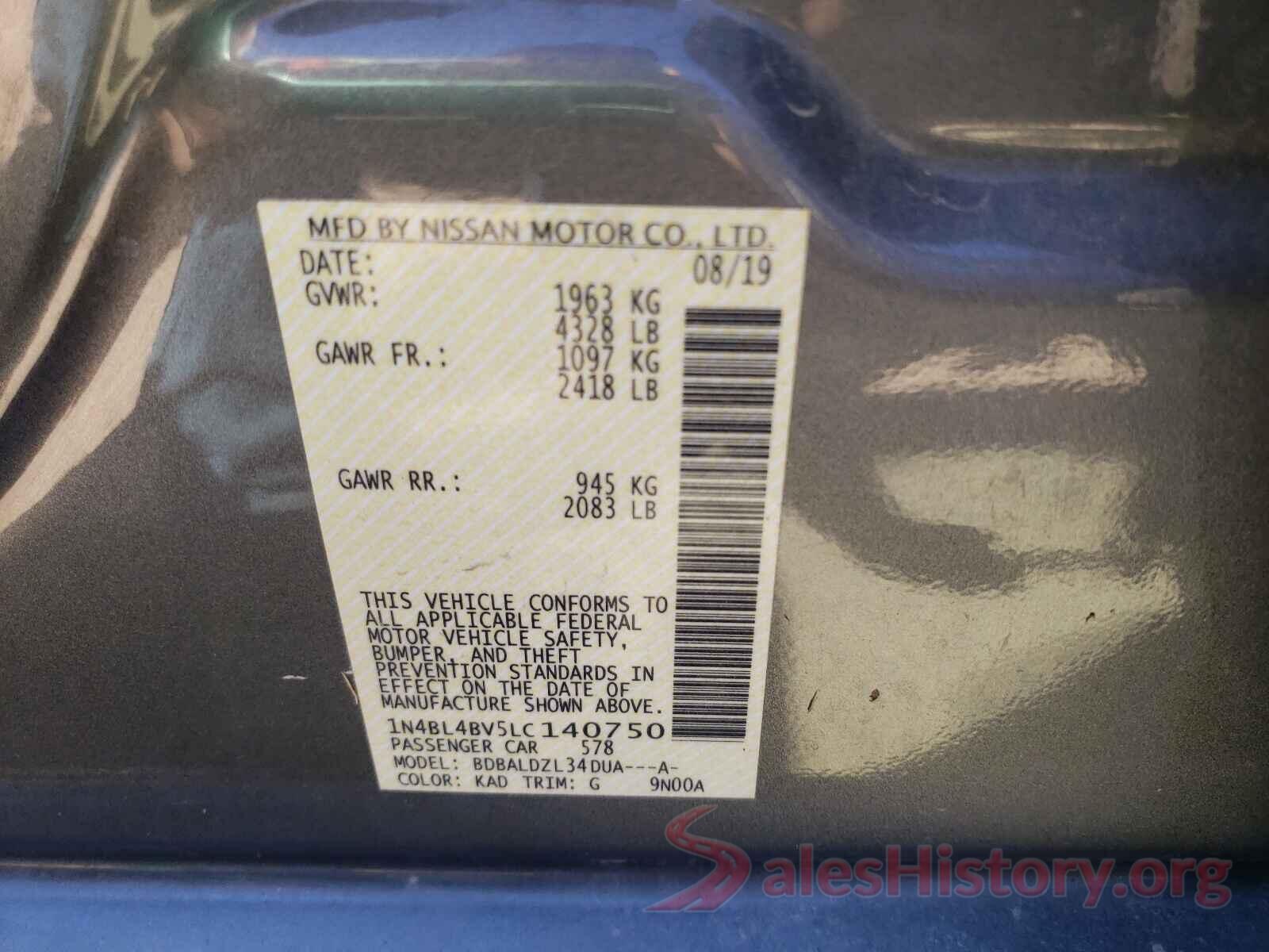 1N4BL4BV5LC140750 2020 NISSAN ALTIMA