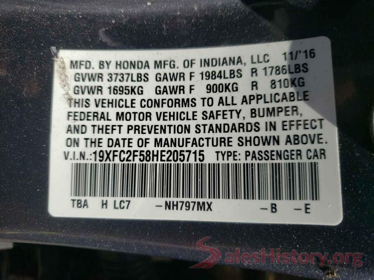 19XFC2F58HE205715 2017 HONDA CIVIC