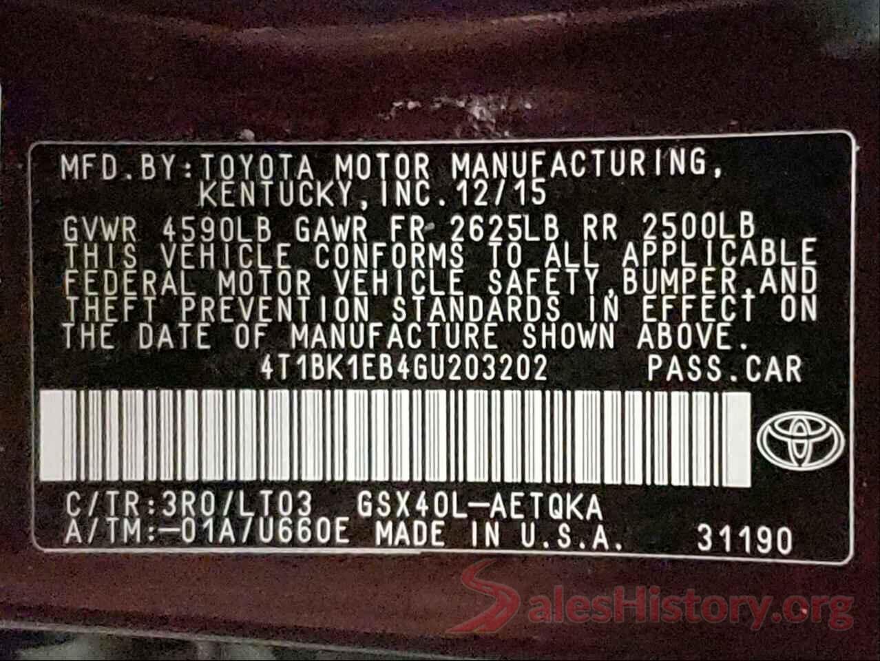 4T1BK1EB4GU203202 2016 TOYOTA AVALON