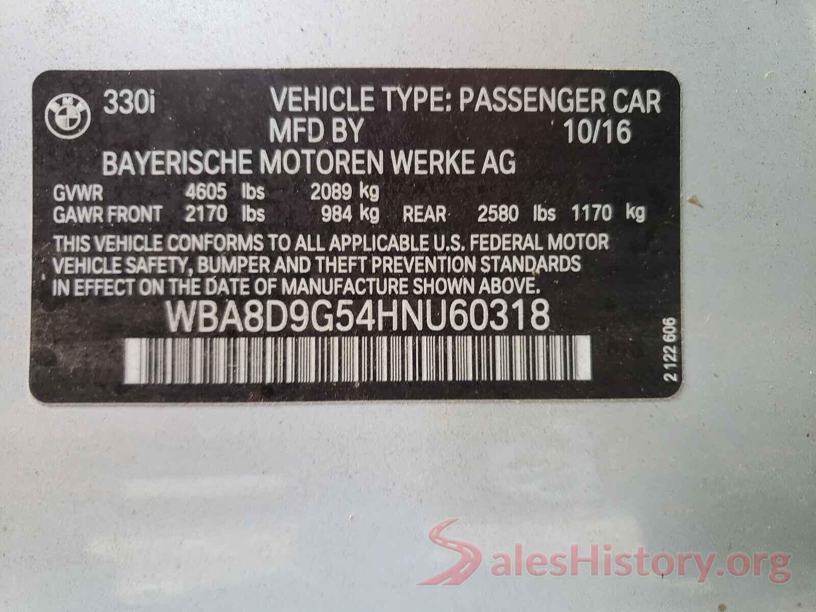 WBA8D9G54HNU60318 2017 BMW 3 SERIES