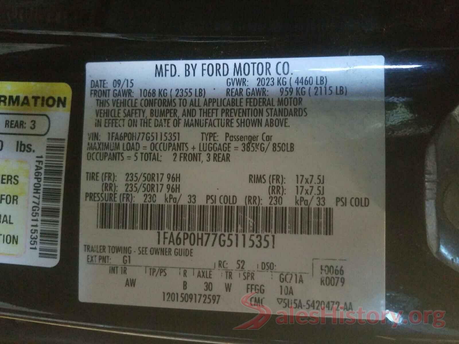 1FA6P0H77G5115351 2016 FORD FUSION