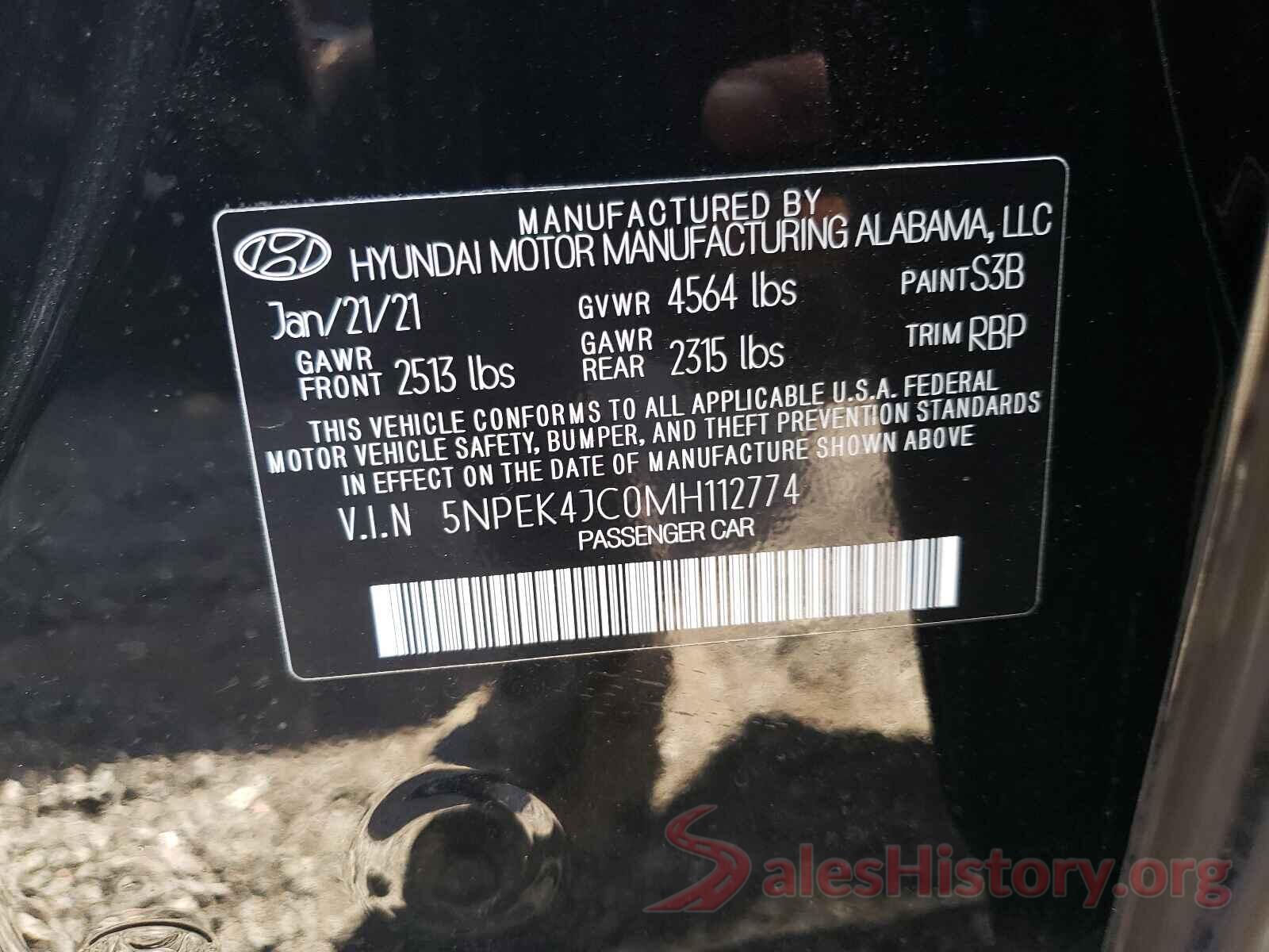 5NPEK4JC0MH112774 2021 HYUNDAI SONATA