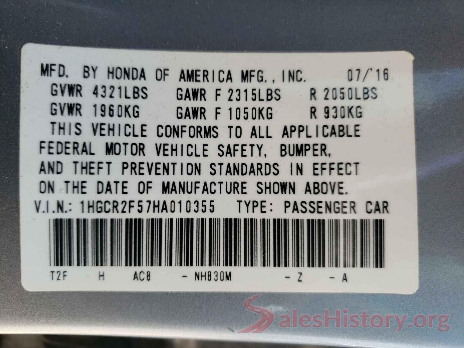 1HGCR2F57HA010355 2017 HONDA ACCORD