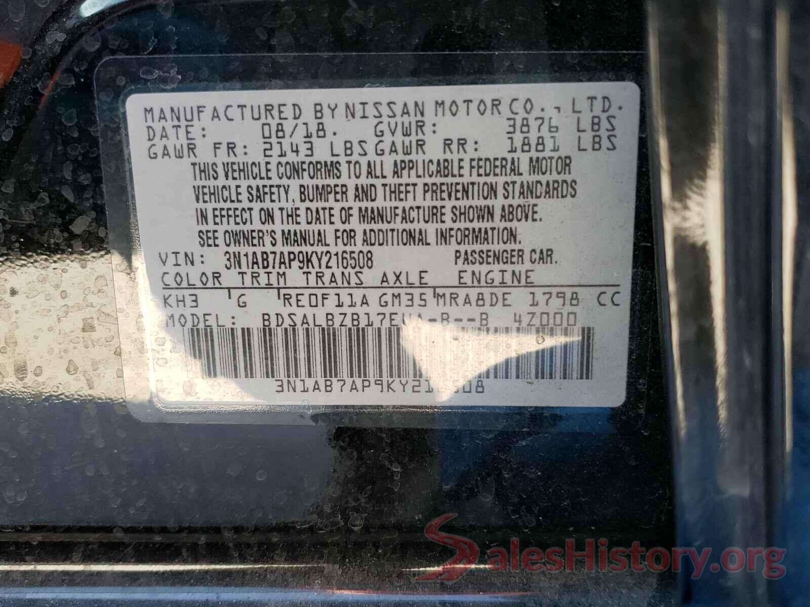 3N1AB7AP9KY216508 2019 NISSAN SENTRA