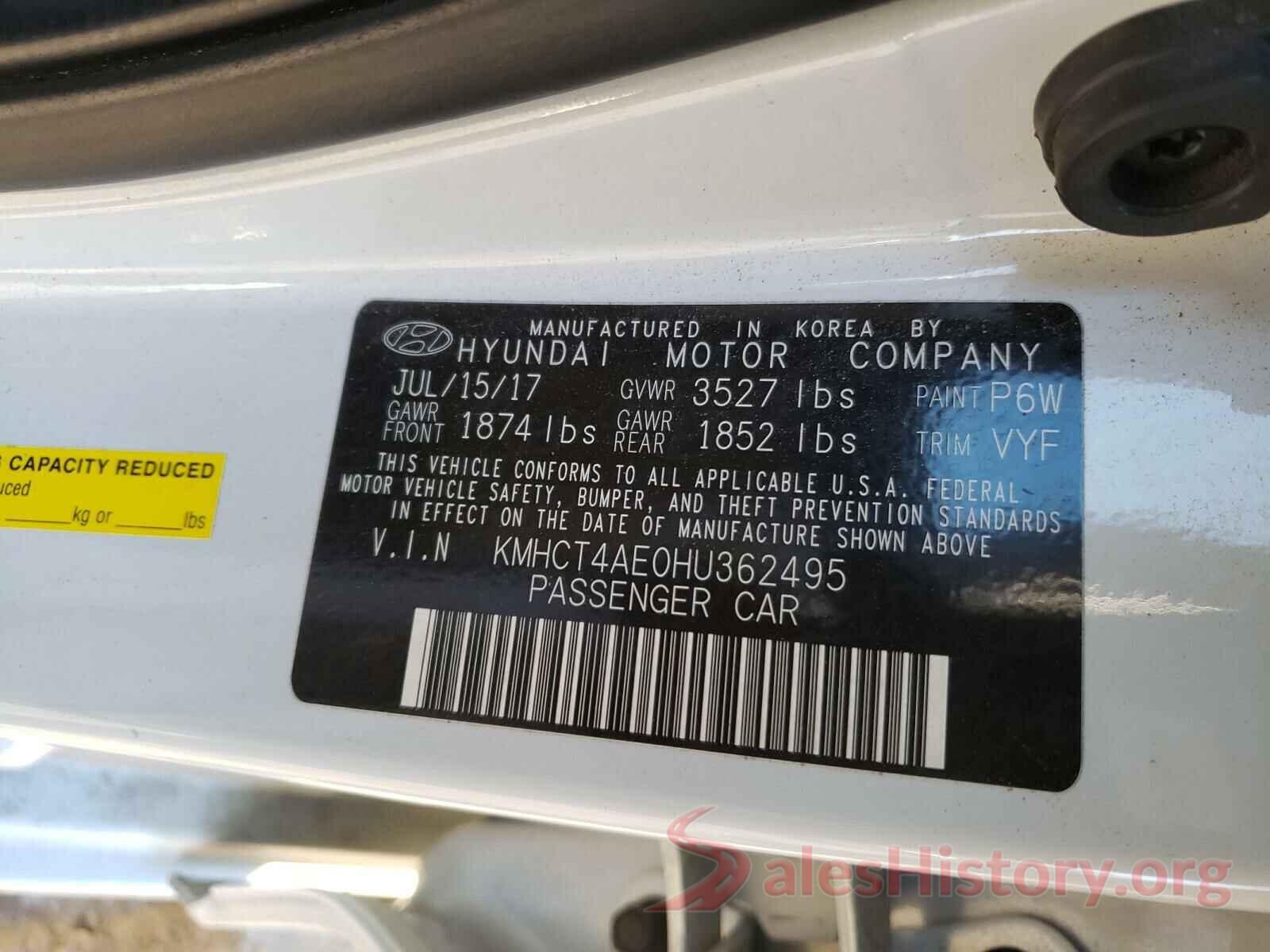 KMHCT4AE0HU362495 2017 HYUNDAI ACCENT