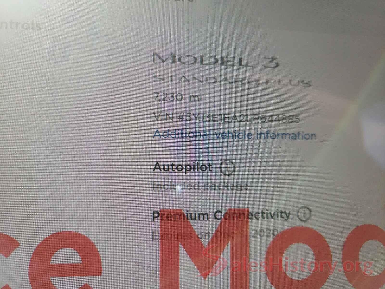 5YJ3E1EA2LF644885 2020 TESLA MODEL 3