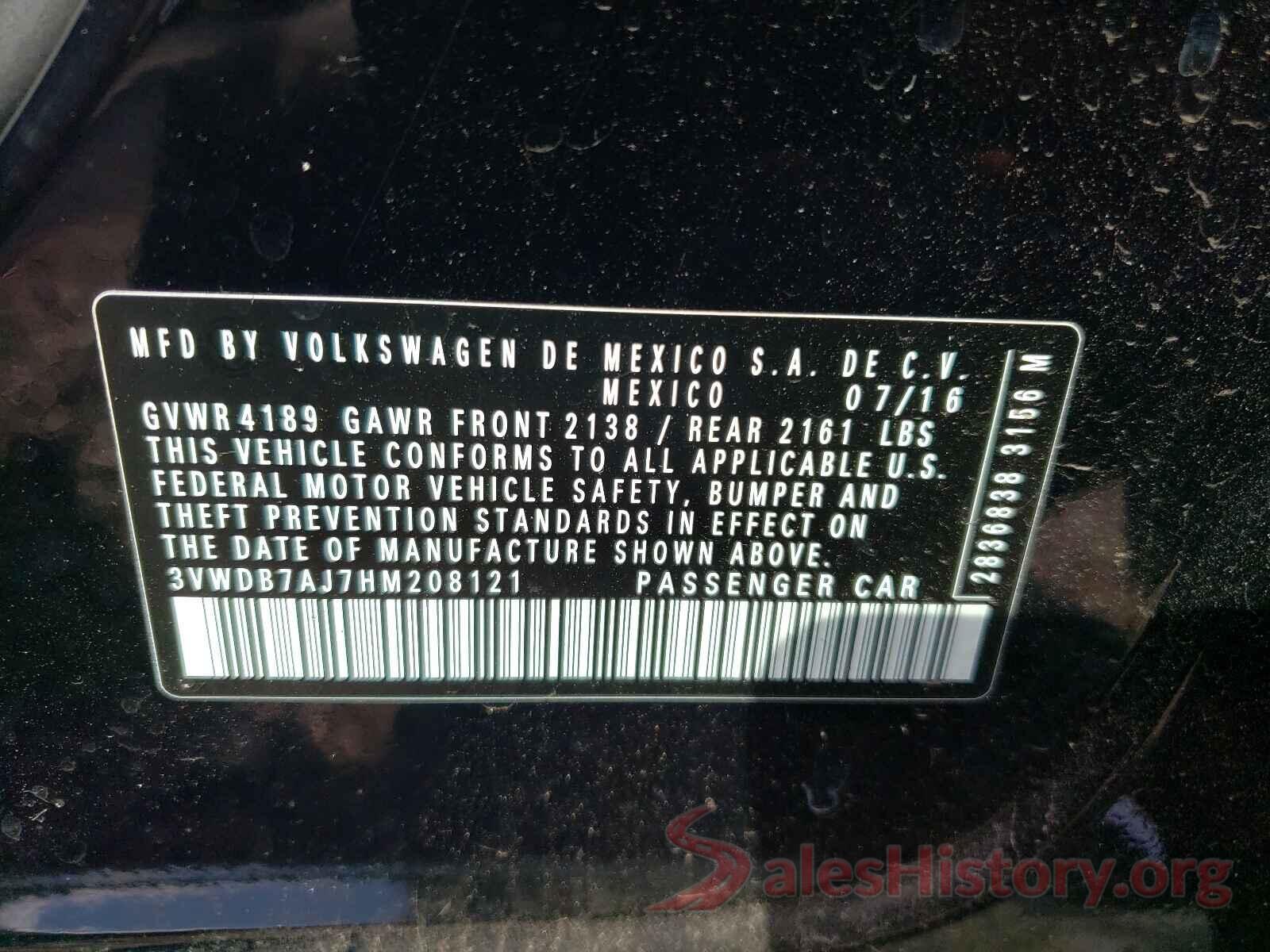 3VWDB7AJ7HM208121 2017 VOLKSWAGEN JETTA