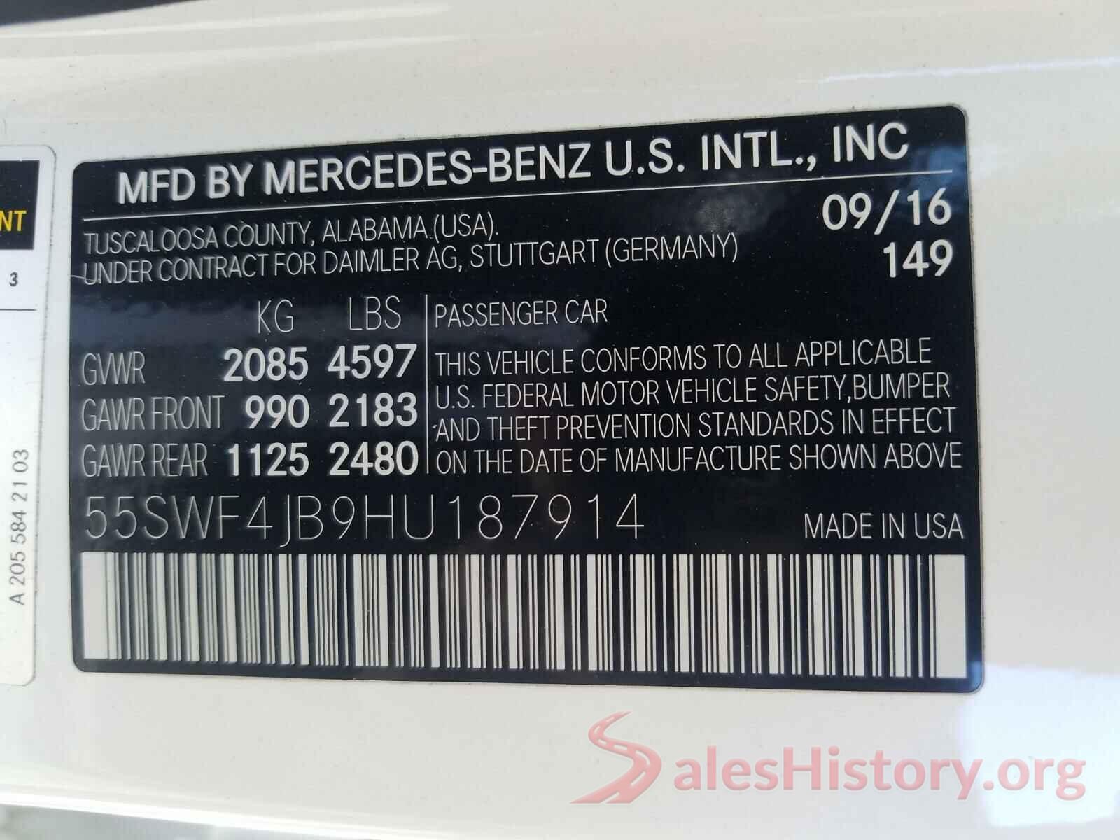 55SWF4JB9HU187914 2017 MERCEDES-BENZ C CLASS