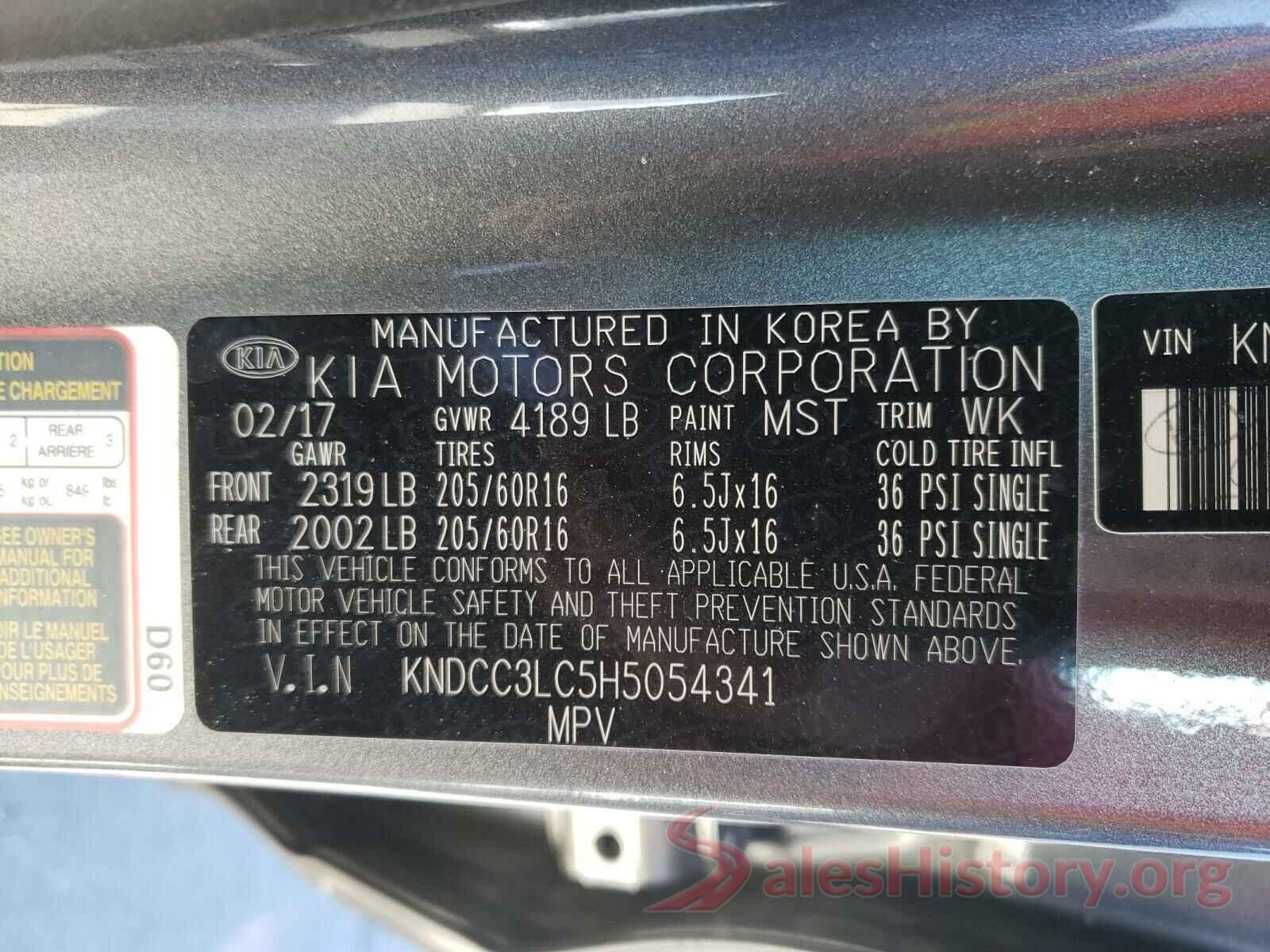 KNDCC3LC5H5054341 2017 KIA NIRO