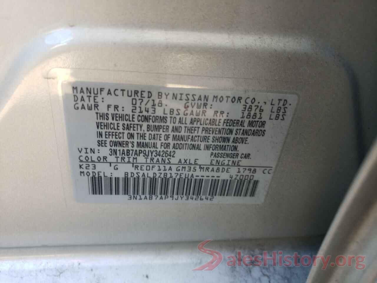 3N1AB7AP9JY342642 2018 NISSAN SENTRA