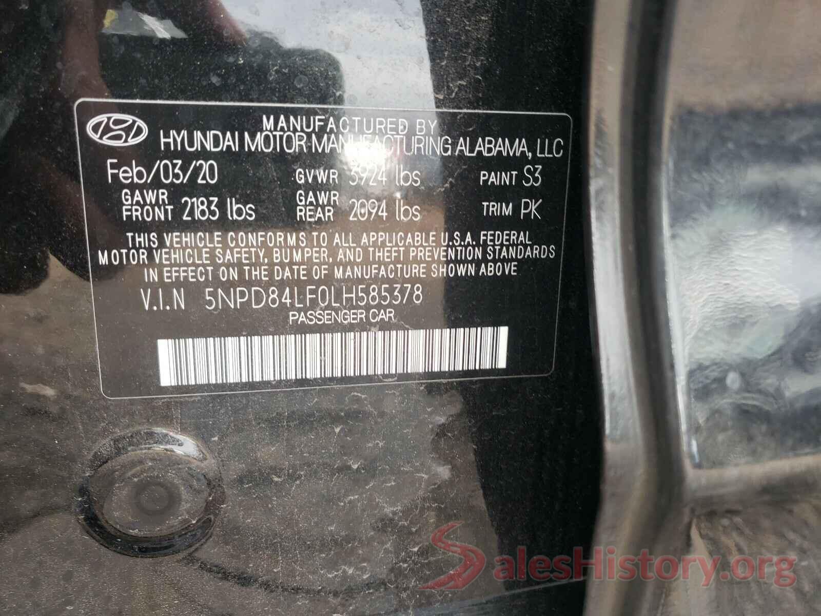 5NPD84LF0LH585378 2020 HYUNDAI ELANTRA