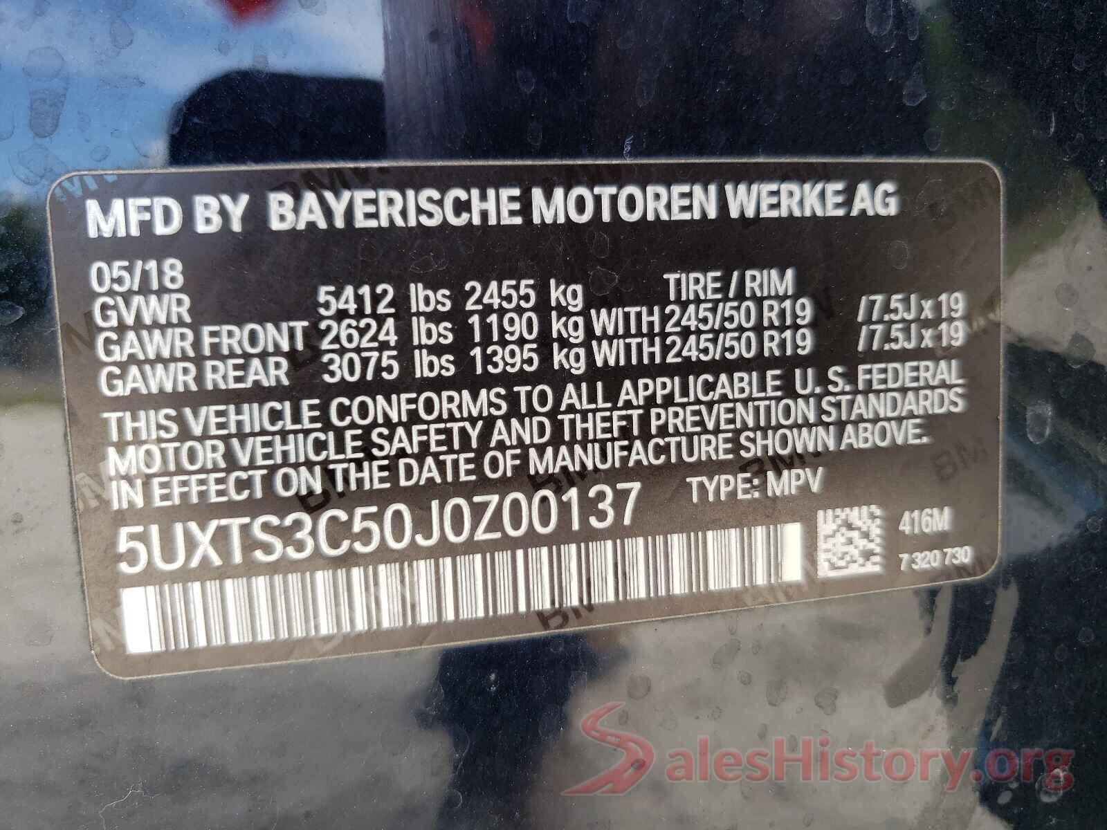 5UXTS3C50J0Z00137 2018 BMW X3