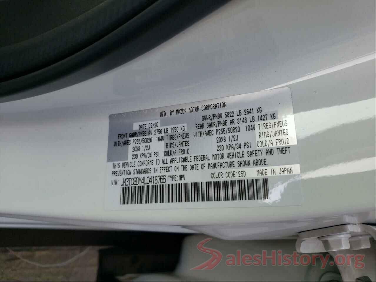 JM3TCBDY4L0418766 2020 MAZDA CX-9