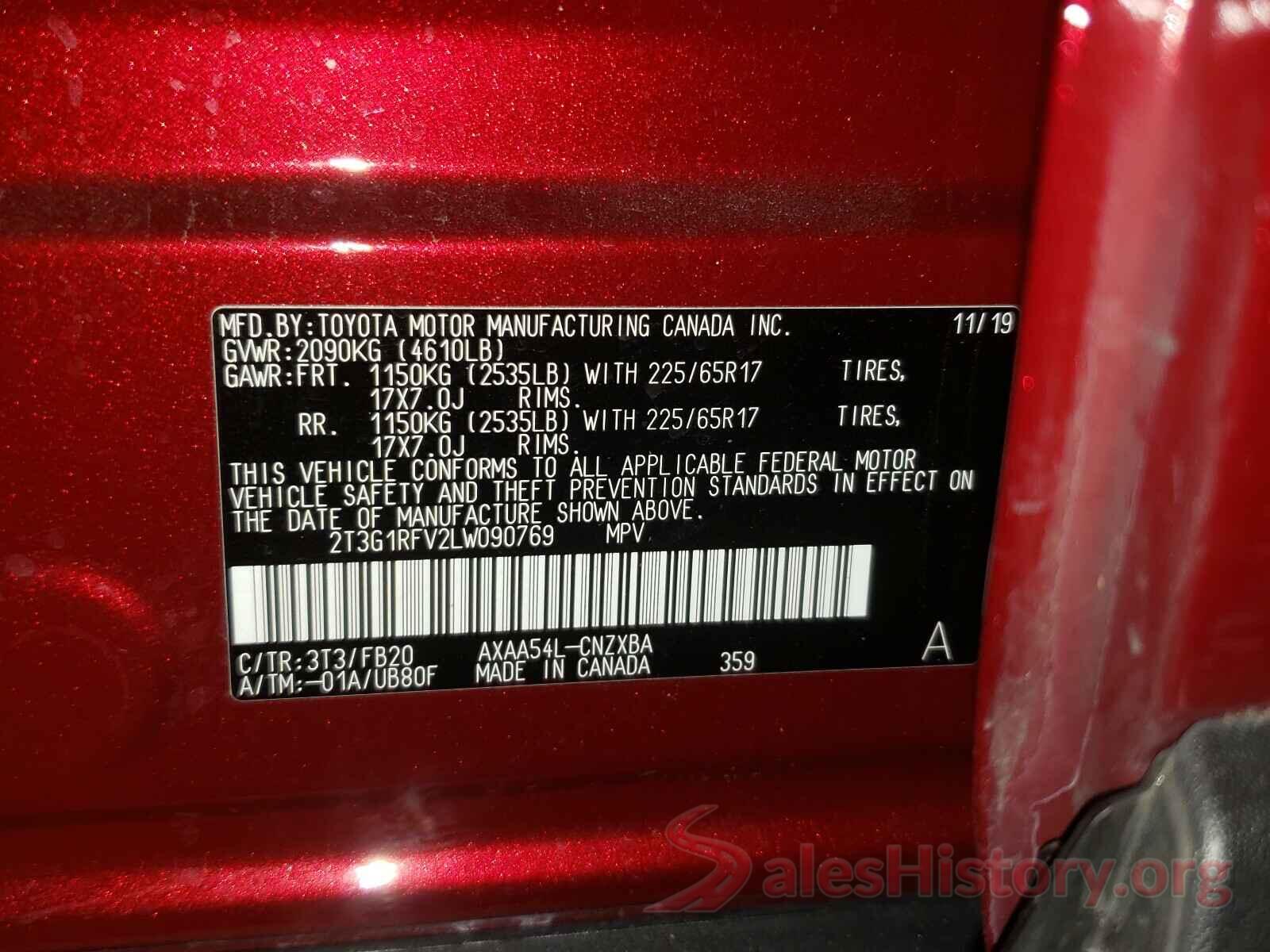 2T3G1RFV2LW090769 2020 TOYOTA RAV4