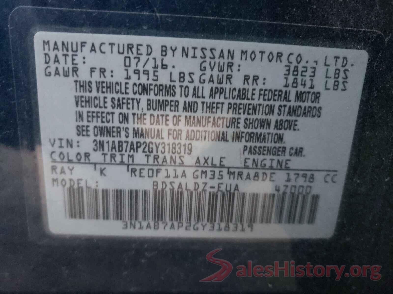 3N1AB7AP2GY318319 2016 NISSAN SENTRA