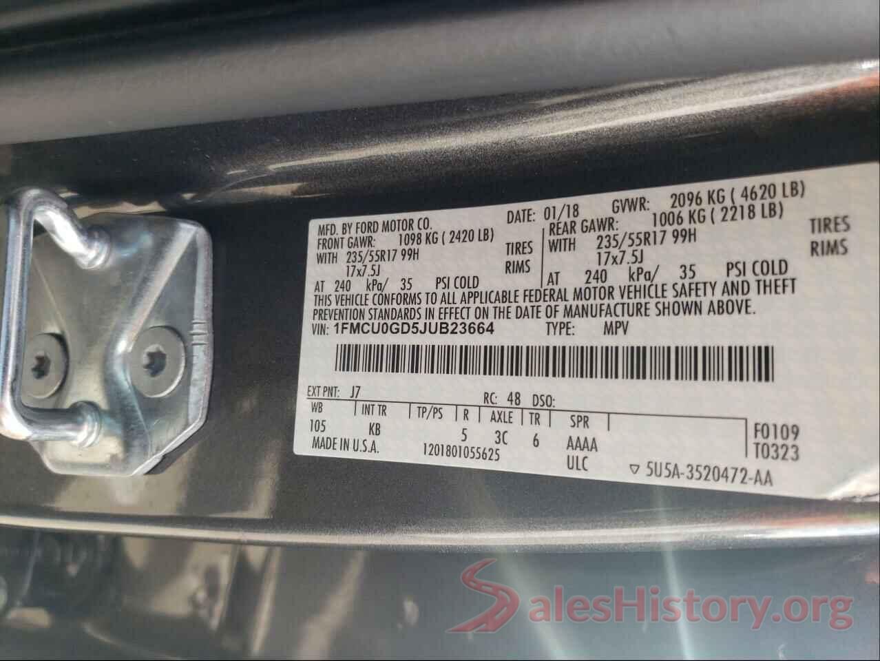 1FMCU0GD5JUB23664 2018 FORD ESCAPE