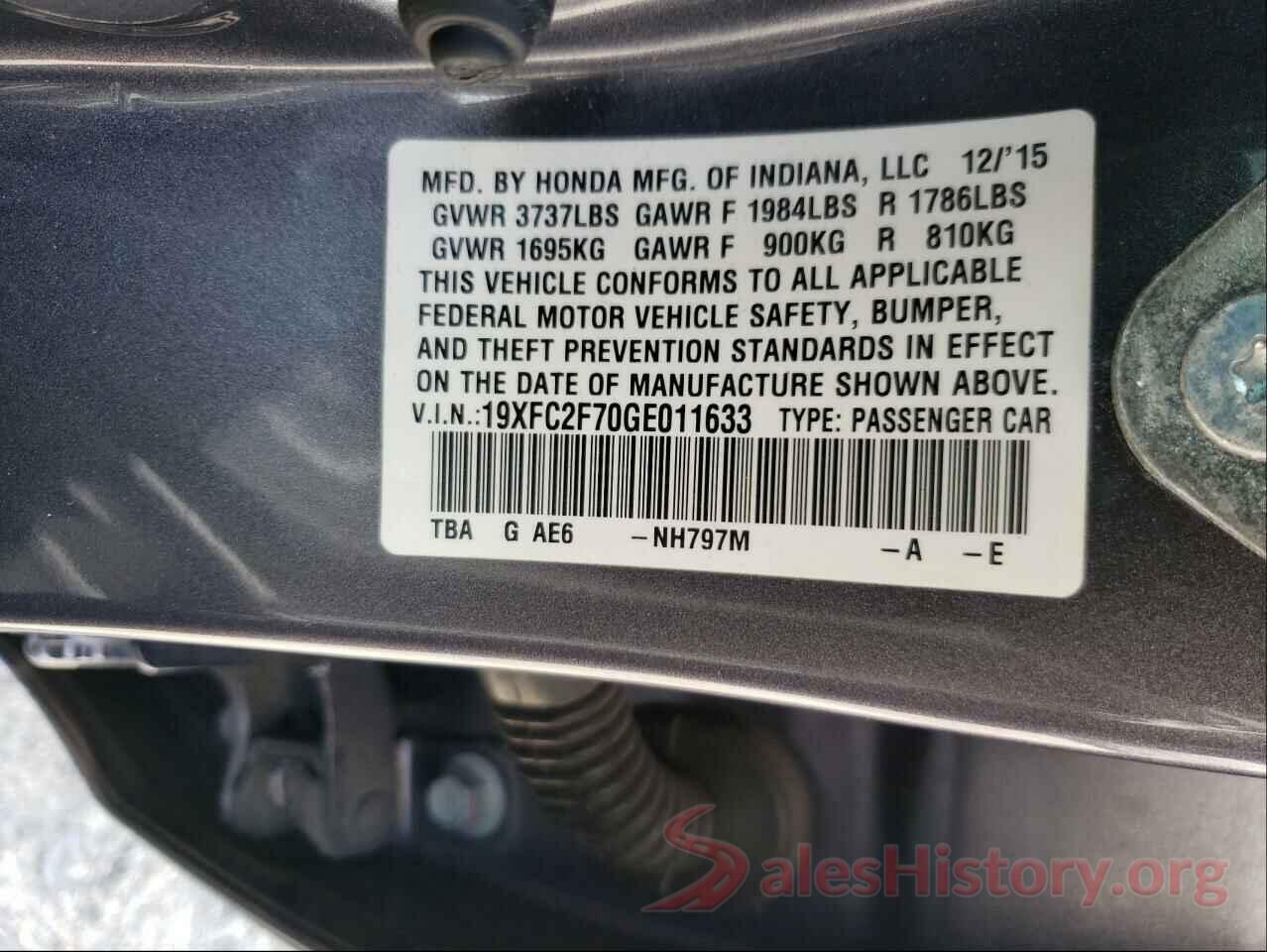 19XFC2F70GE011633 2016 HONDA CIVIC