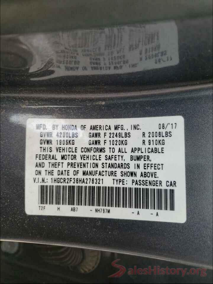 1HGCR2F36HA276321 2017 HONDA ACCORD