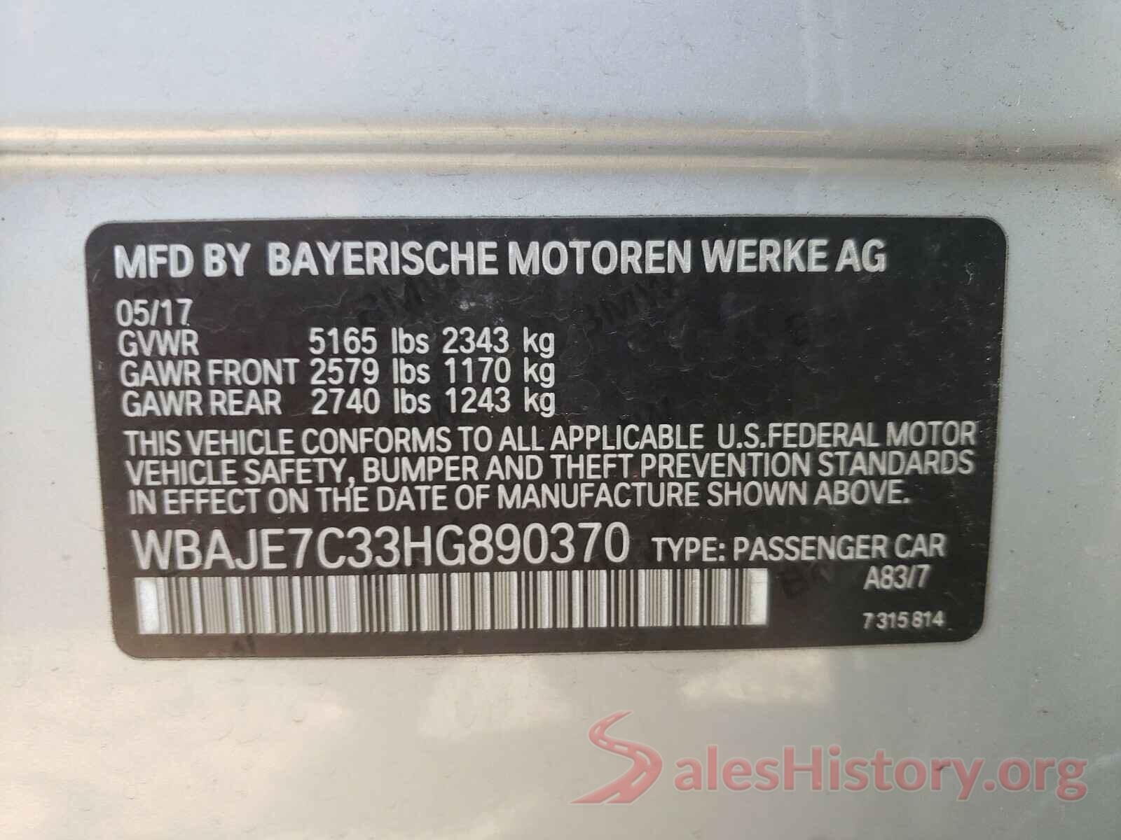 WBAJE7C33HG890370 2017 BMW 5 SERIES