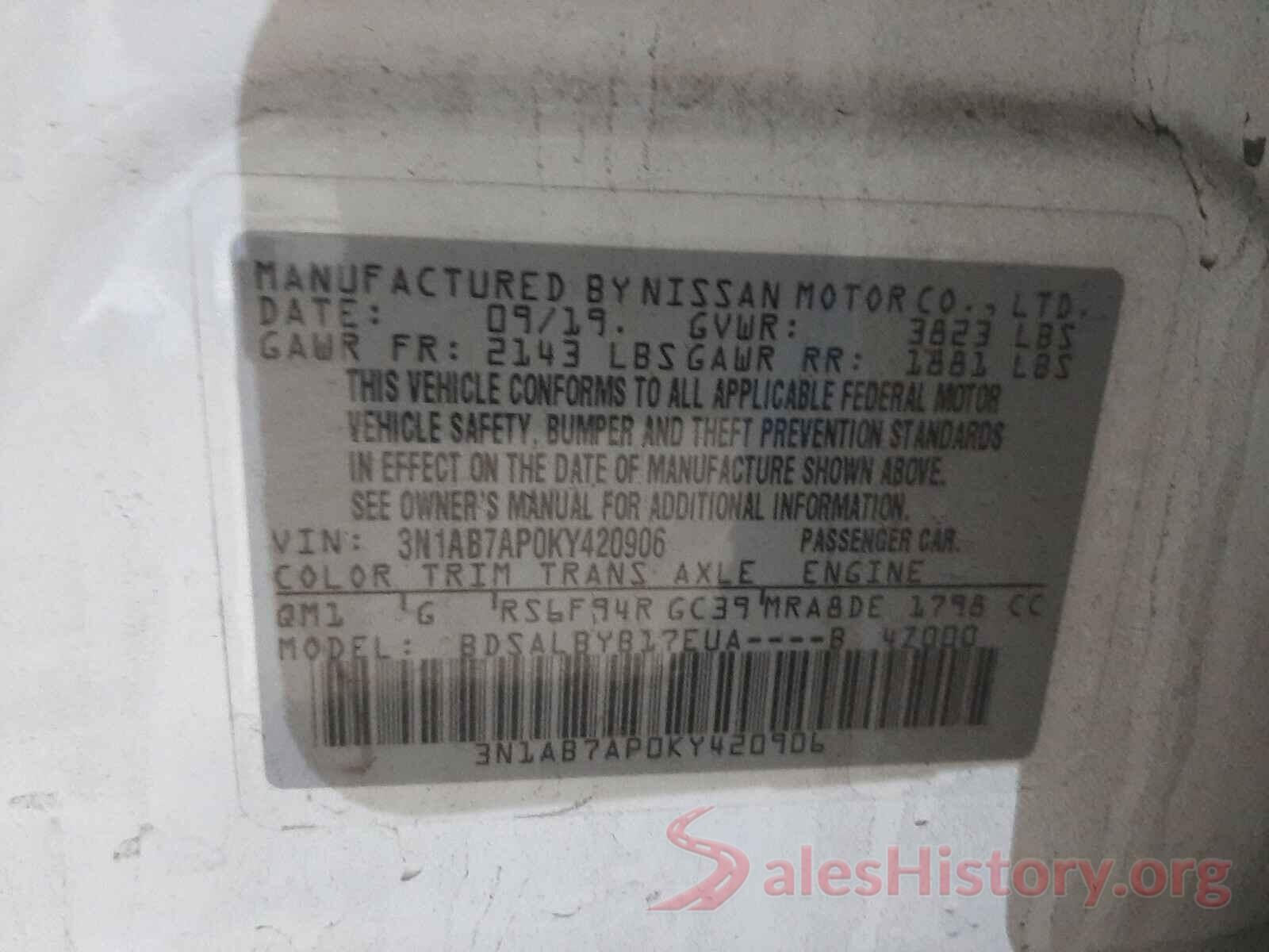 3N1AB7AP0KY420906 2019 NISSAN SENTRA