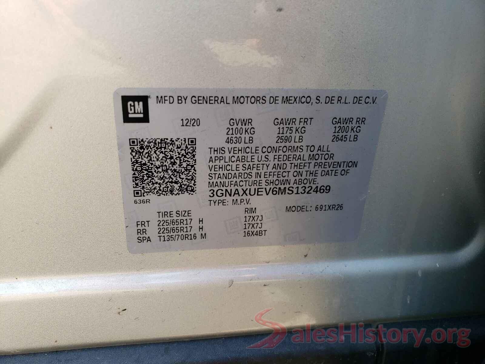 3GNAXUEV6MS132469 2021 CHEVROLET EQUINOX