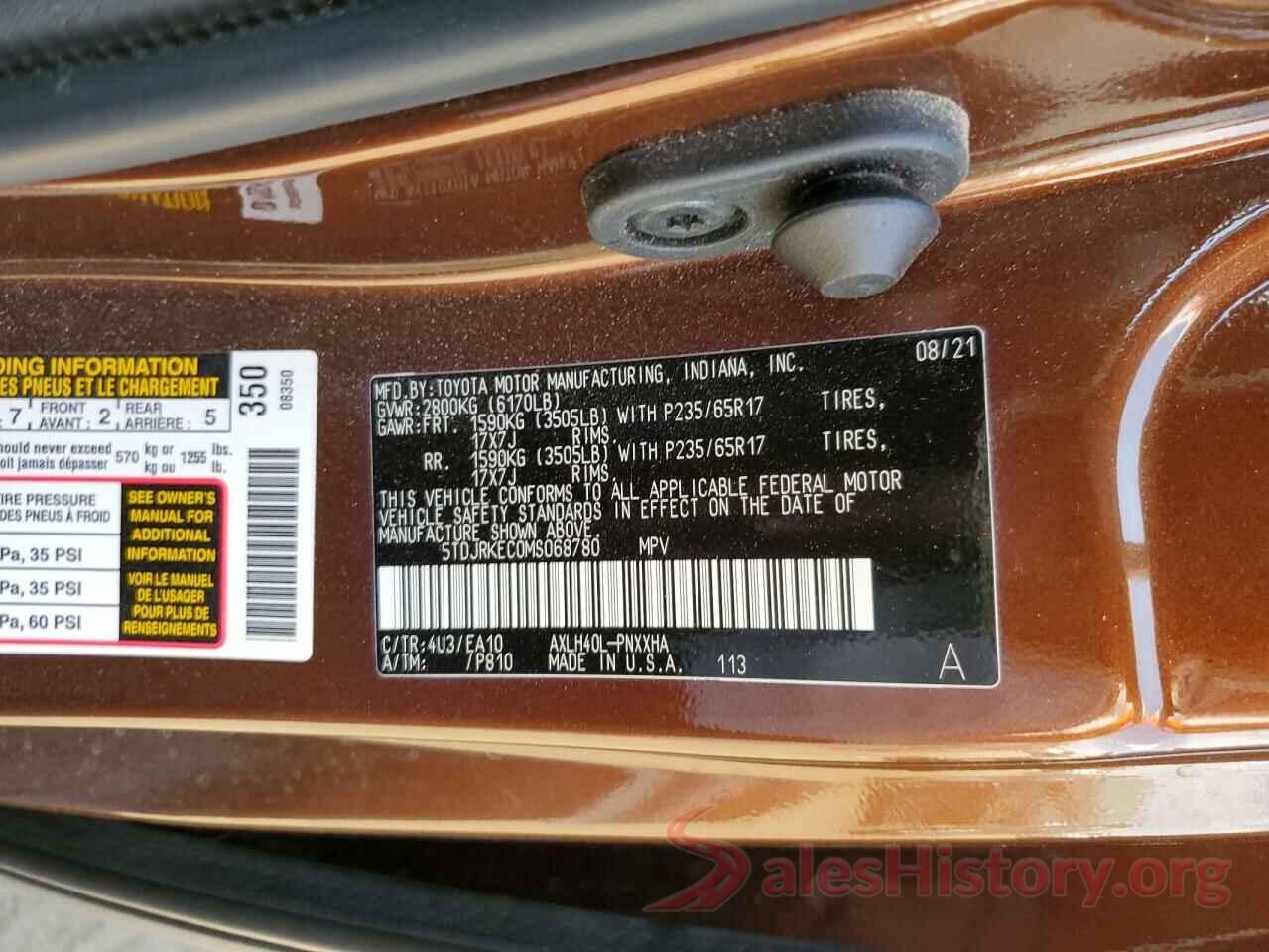 5TDJRKEC0MS068780 2021 TOYOTA SIENNA