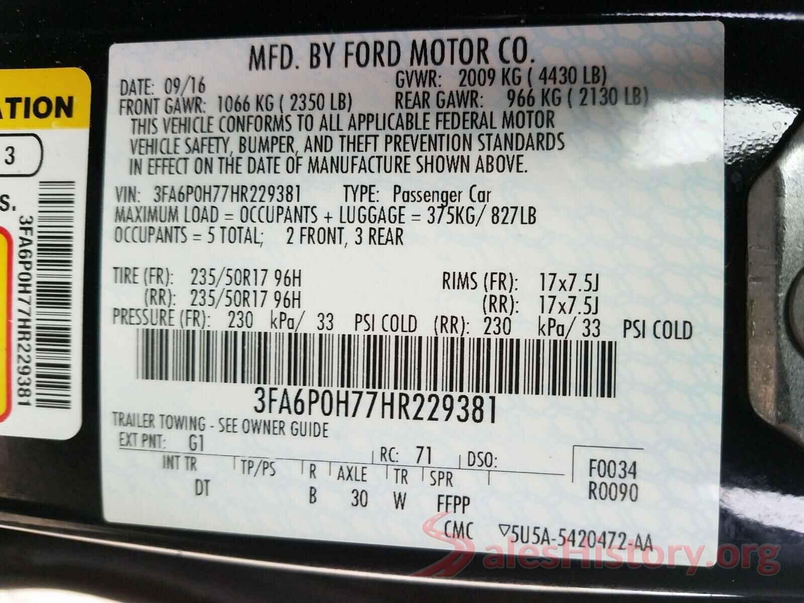 3FA6P0H77HR229381 2017 FORD FUSION