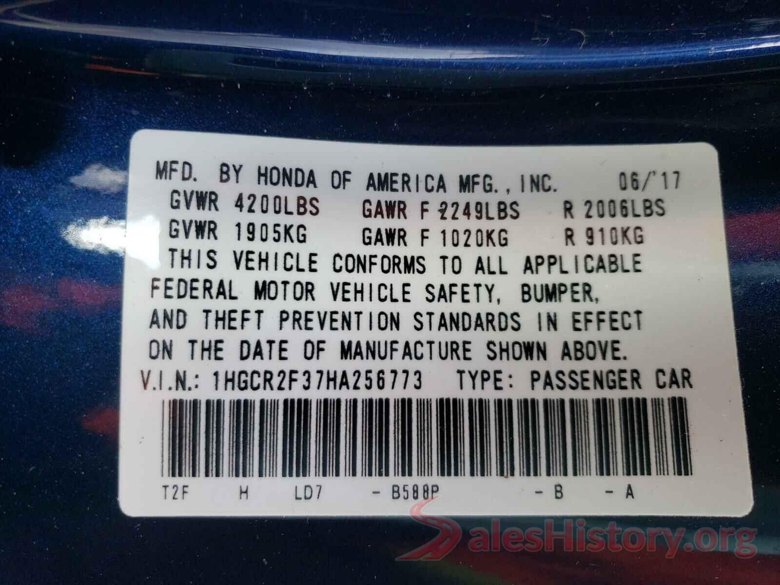 1HGCR2F37HA256773 2017 HONDA ACCORD