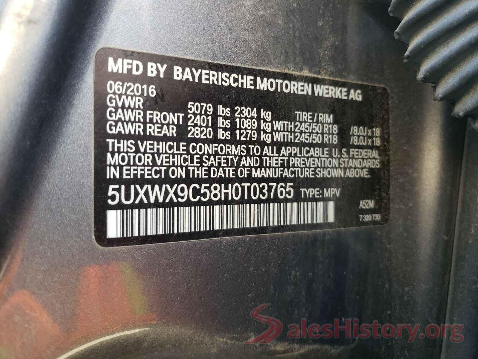 5UXWX9C58H0T03765 2017 BMW X3