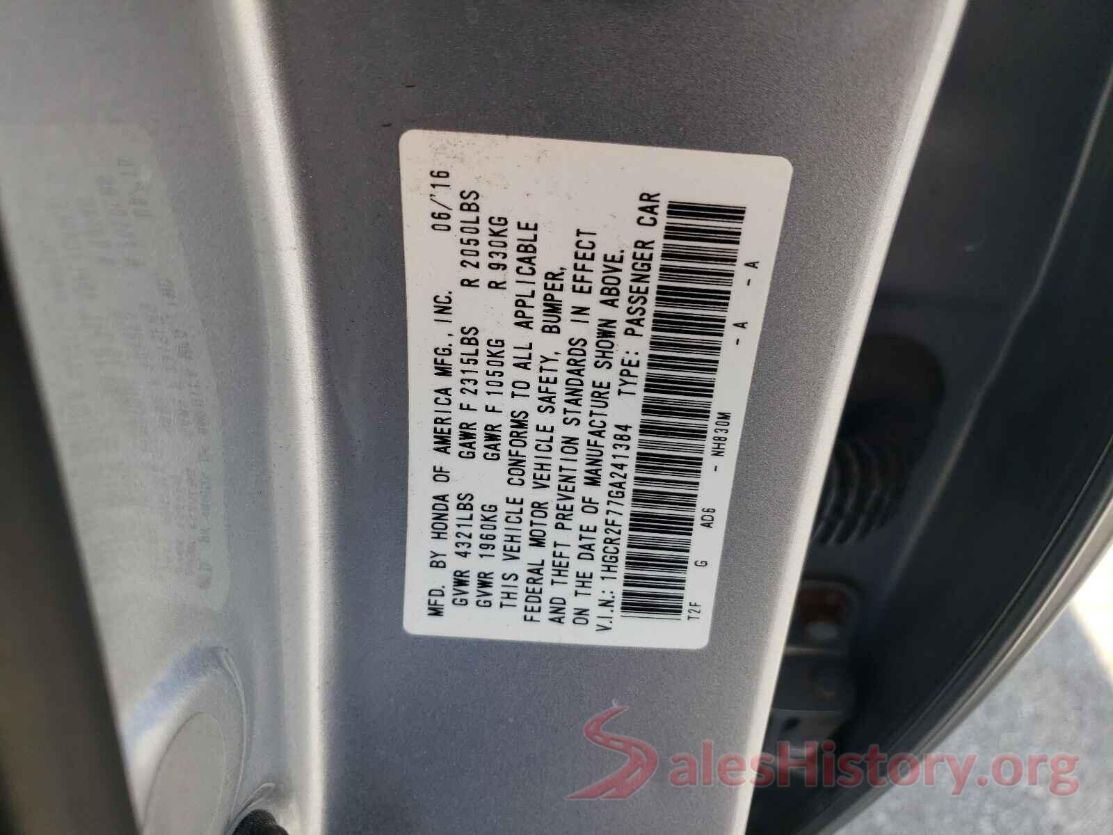 1HGCR2F77GA241384 2016 HONDA ACCORD