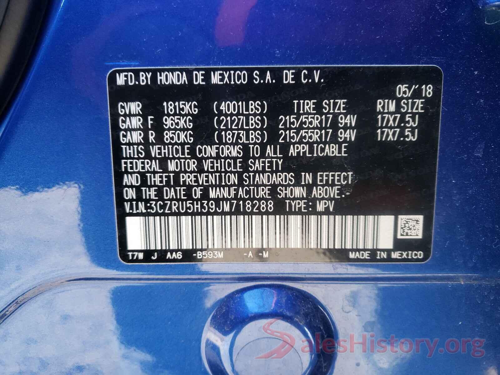 3CZRU5H39JM718288 2018 HONDA HR-V