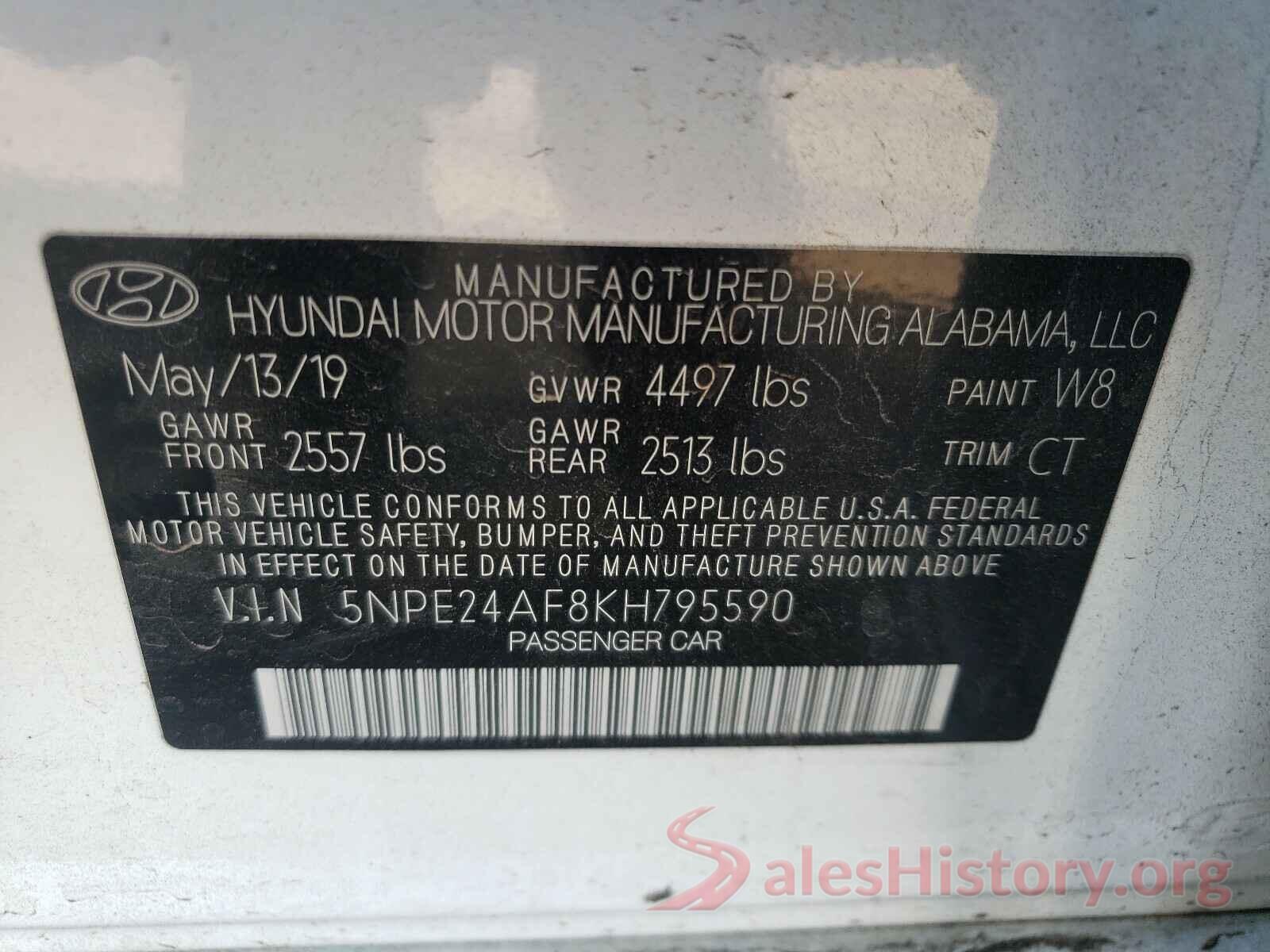 5NPE24AF8KH795590 2019 HYUNDAI SONATA