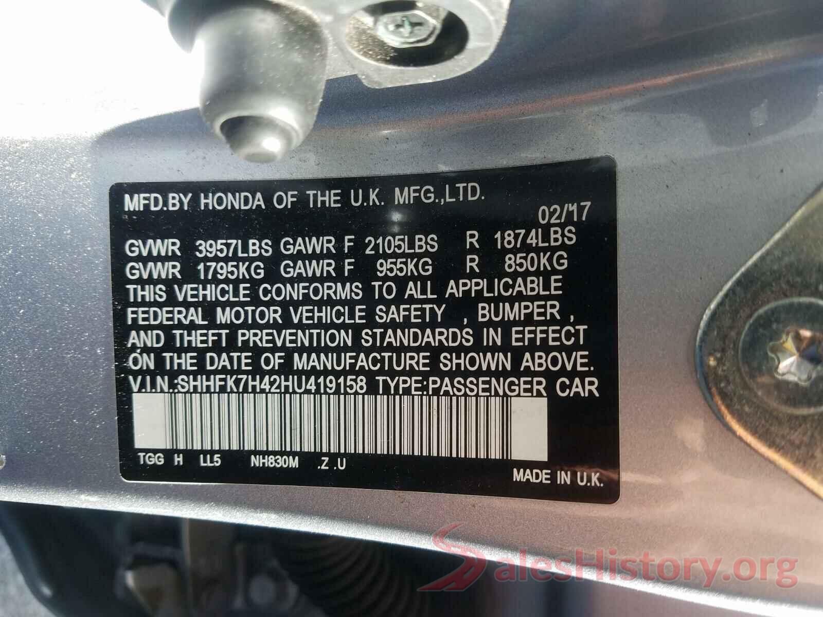 SHHFK7H42HU419158 2017 HONDA CIVIC