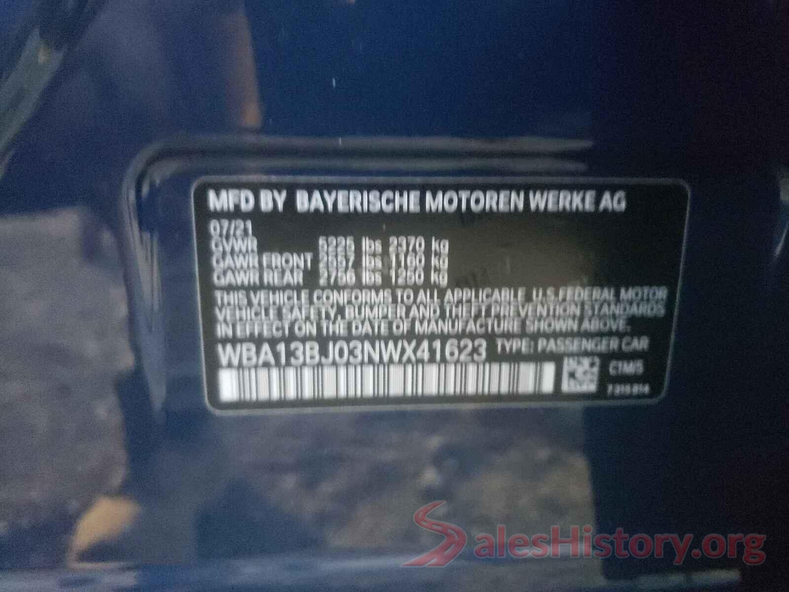 WBA13BJ03NWX41623 2022 BMW 5 SERIES