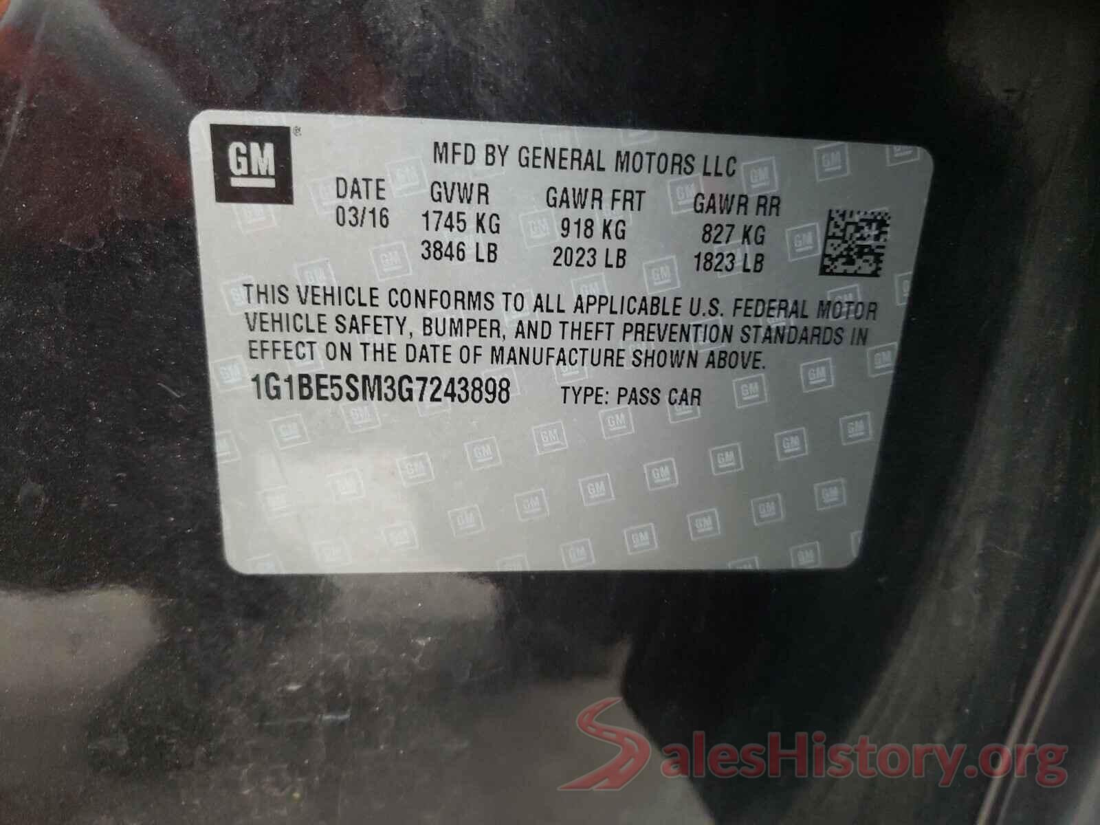 1G1BE5SM3G7243898 2016 CHEVROLET CRUZE