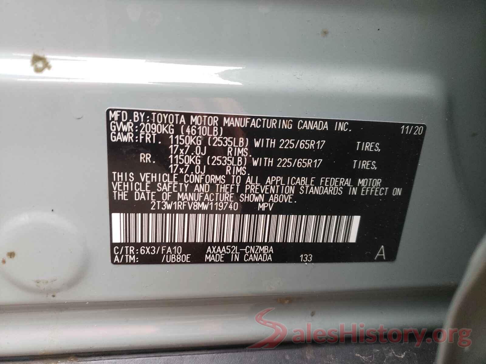 2T3W1RFV8MW119740 2021 TOYOTA RAV4