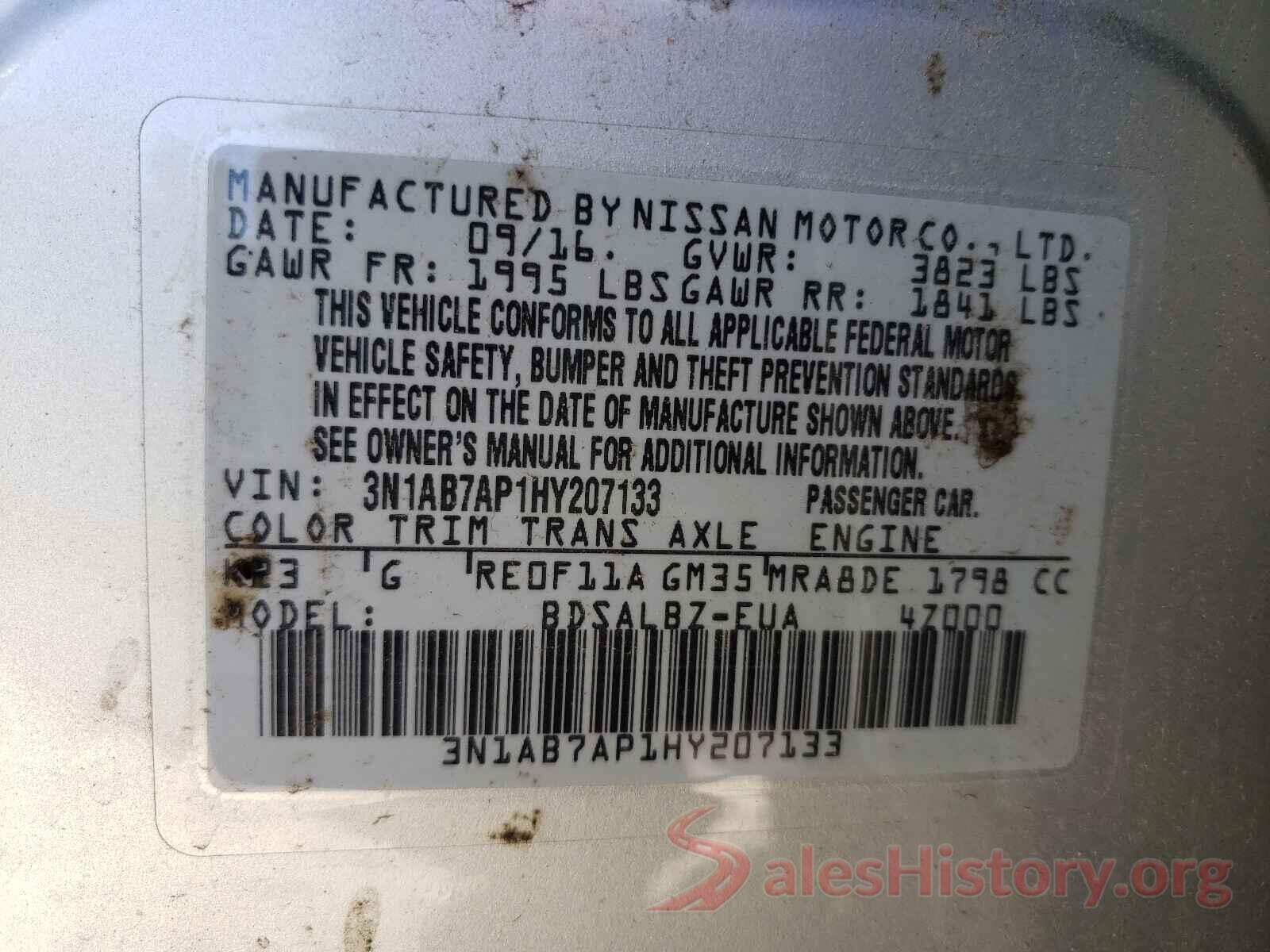 3N1AB7AP1HY207133 2017 NISSAN SENTRA