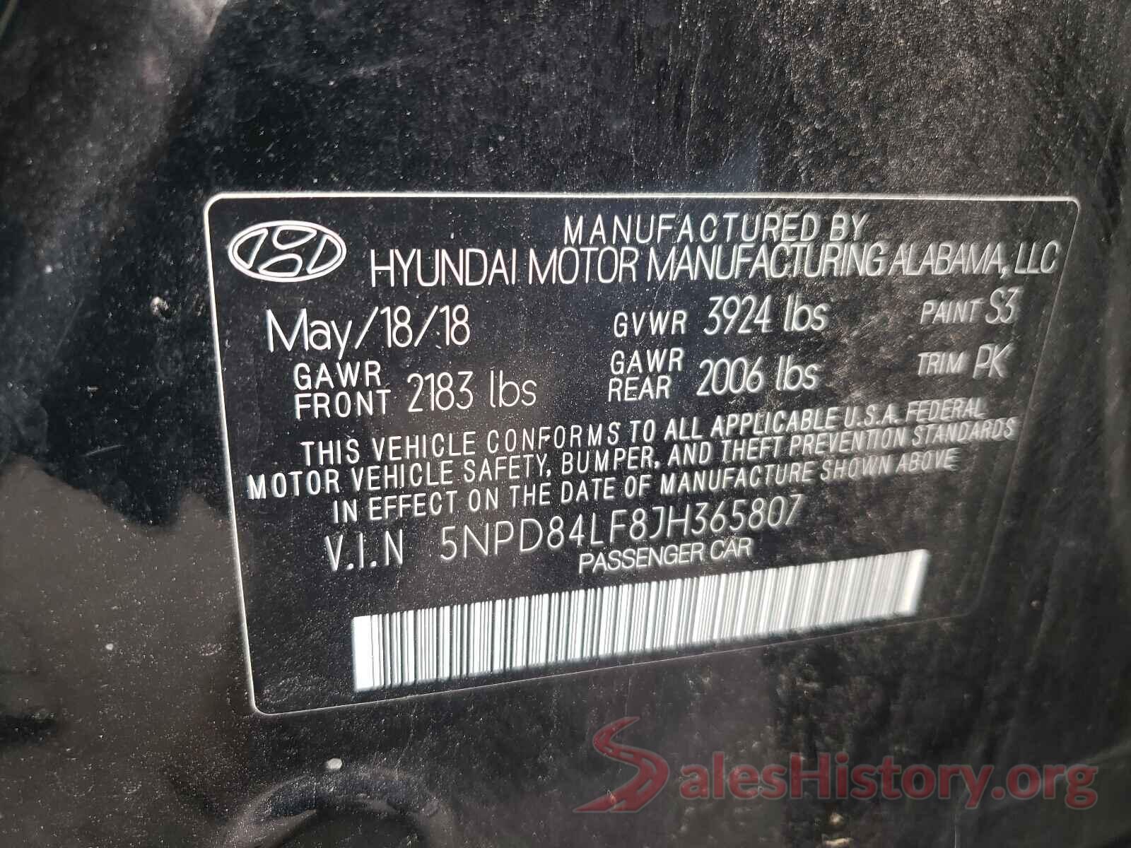 5NPD84LF8JH365807 2018 HYUNDAI ELANTRA