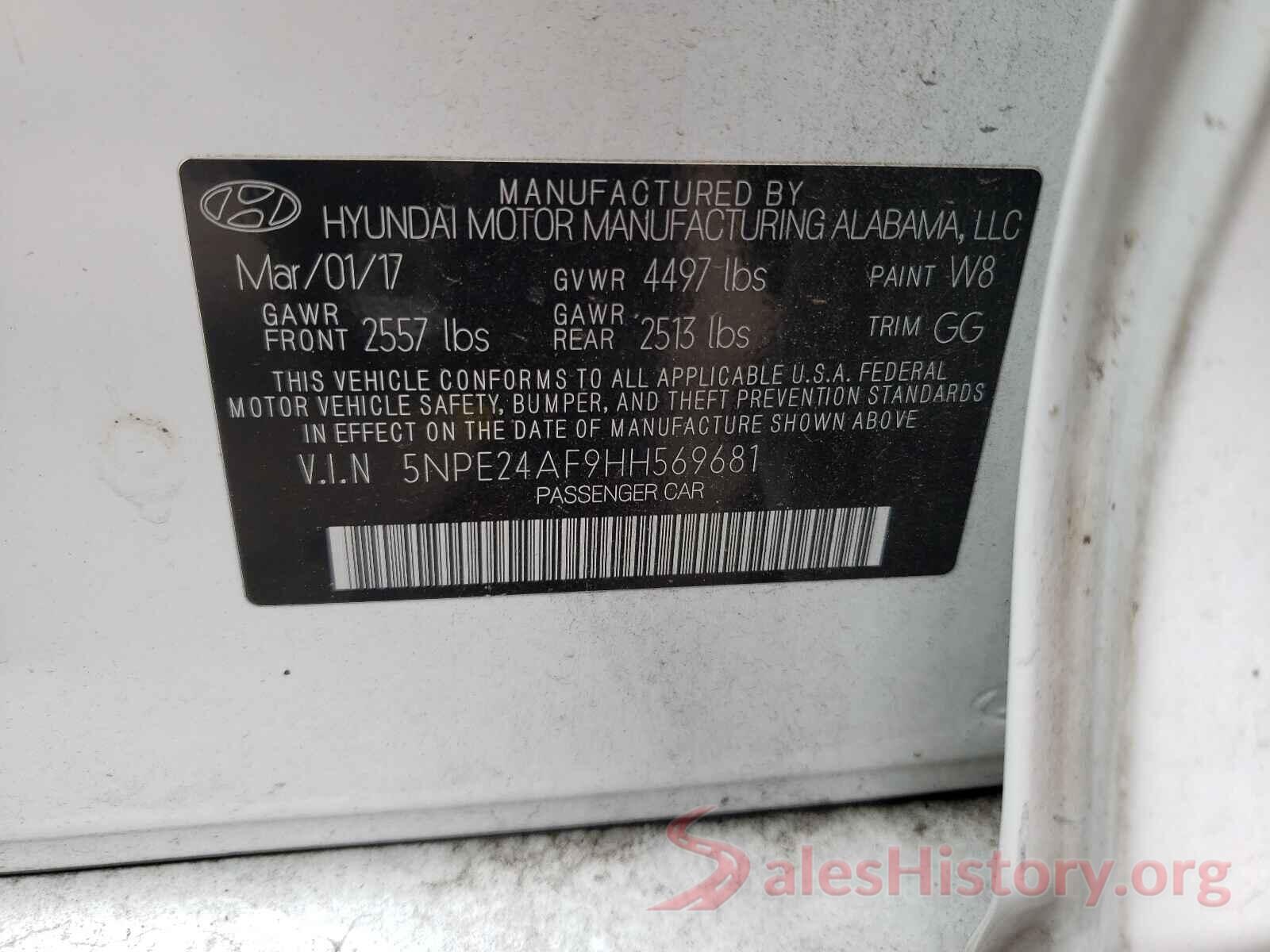 5NPE24AF9HH569681 2017 HYUNDAI SONATA