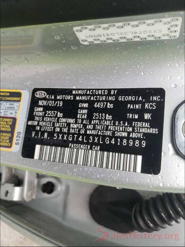 5XXGT4L3XLG418989 2020 KIA OPTIMA