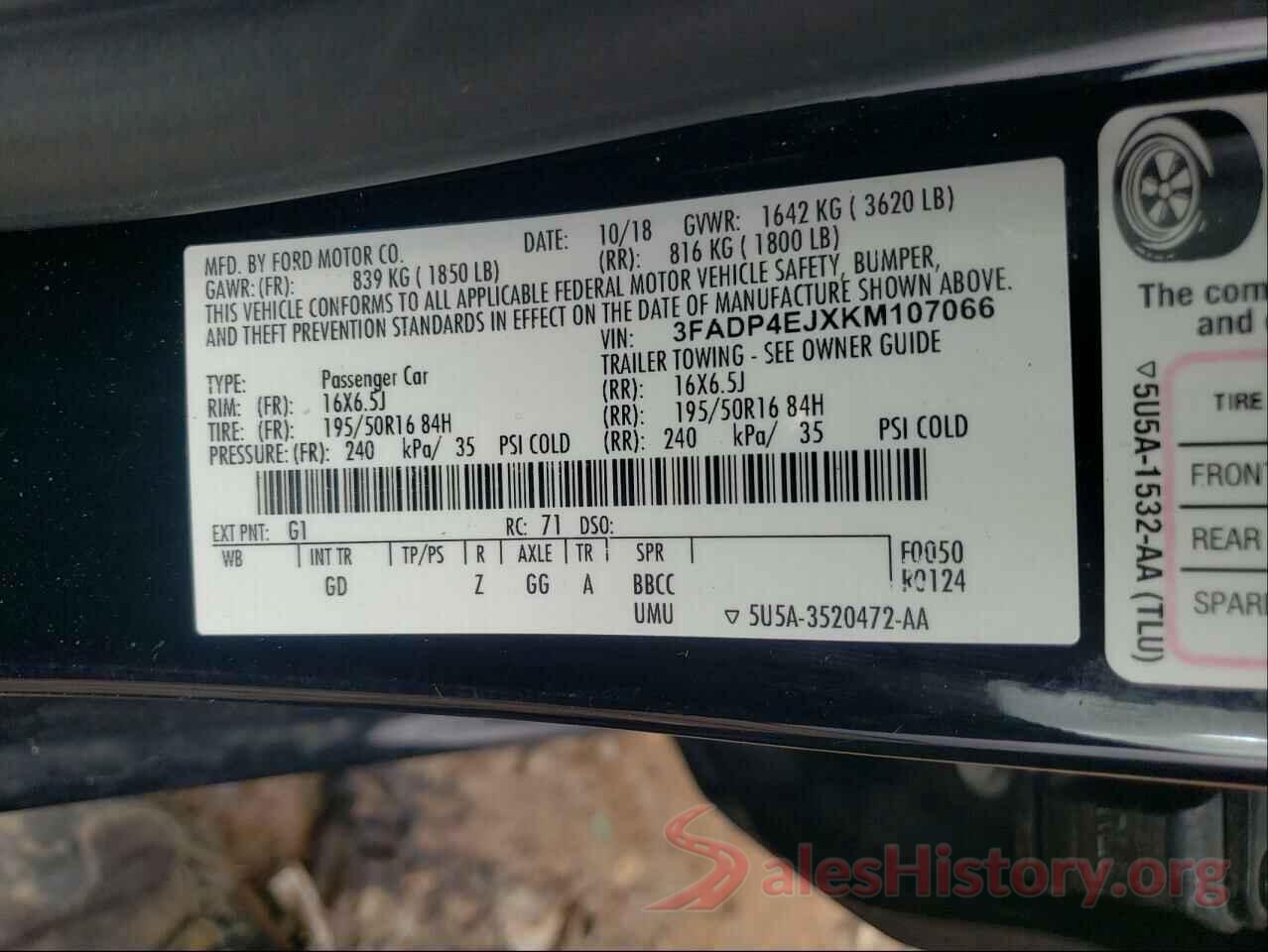 3FADP4EJXKM107066 2019 FORD FIESTA