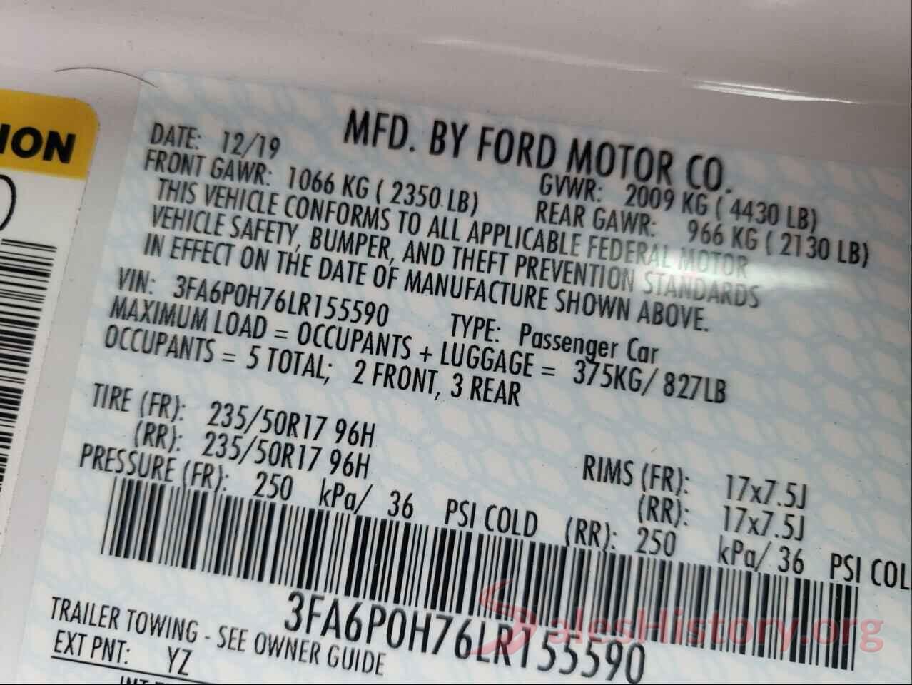 3FA6P0H76LR155590 2020 FORD FUSION