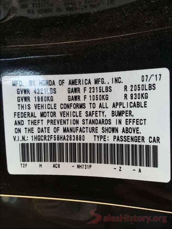 1HGCR2F58HA263880 2017 HONDA ACCORD