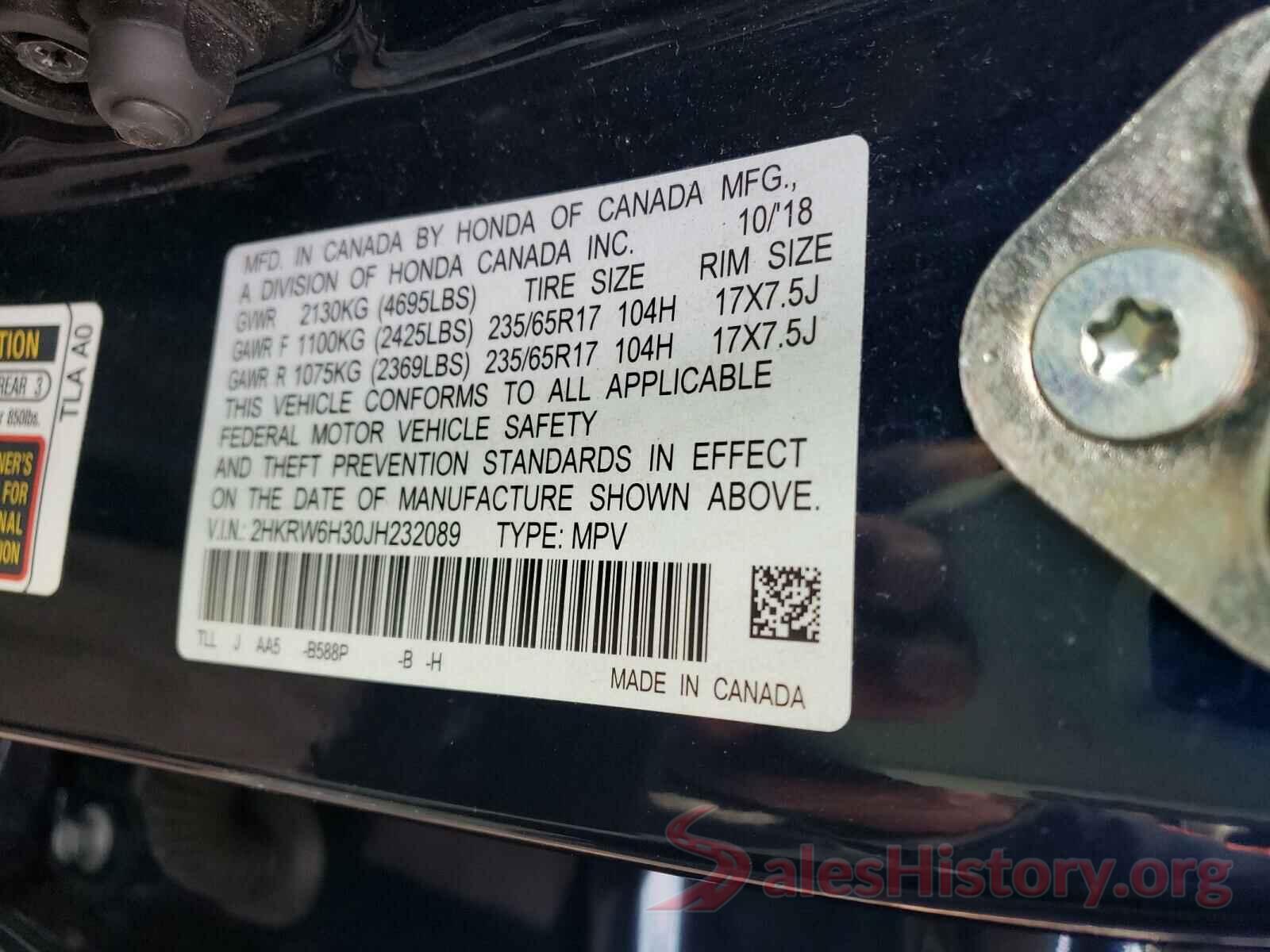 2HKRW6H30JH232089 2018 HONDA CRV