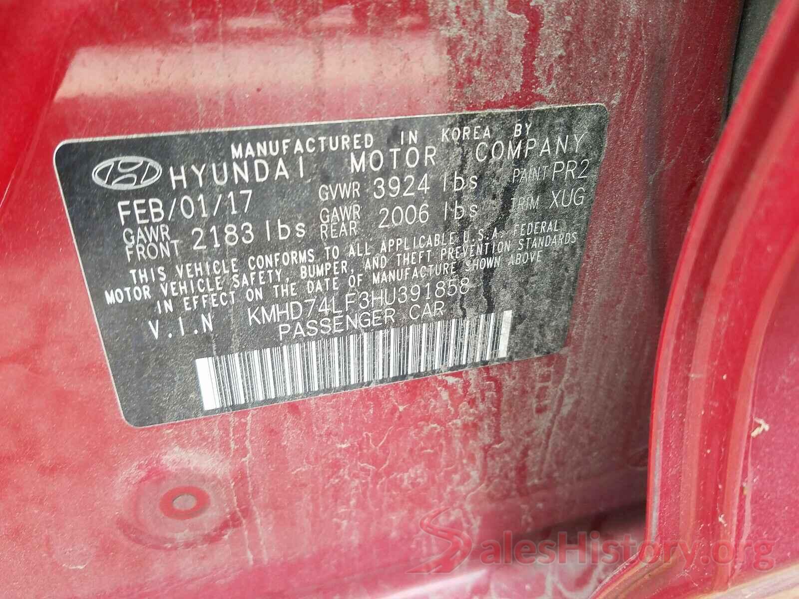 KMHD74LF3HU391858 2017 HYUNDAI ELANTRA