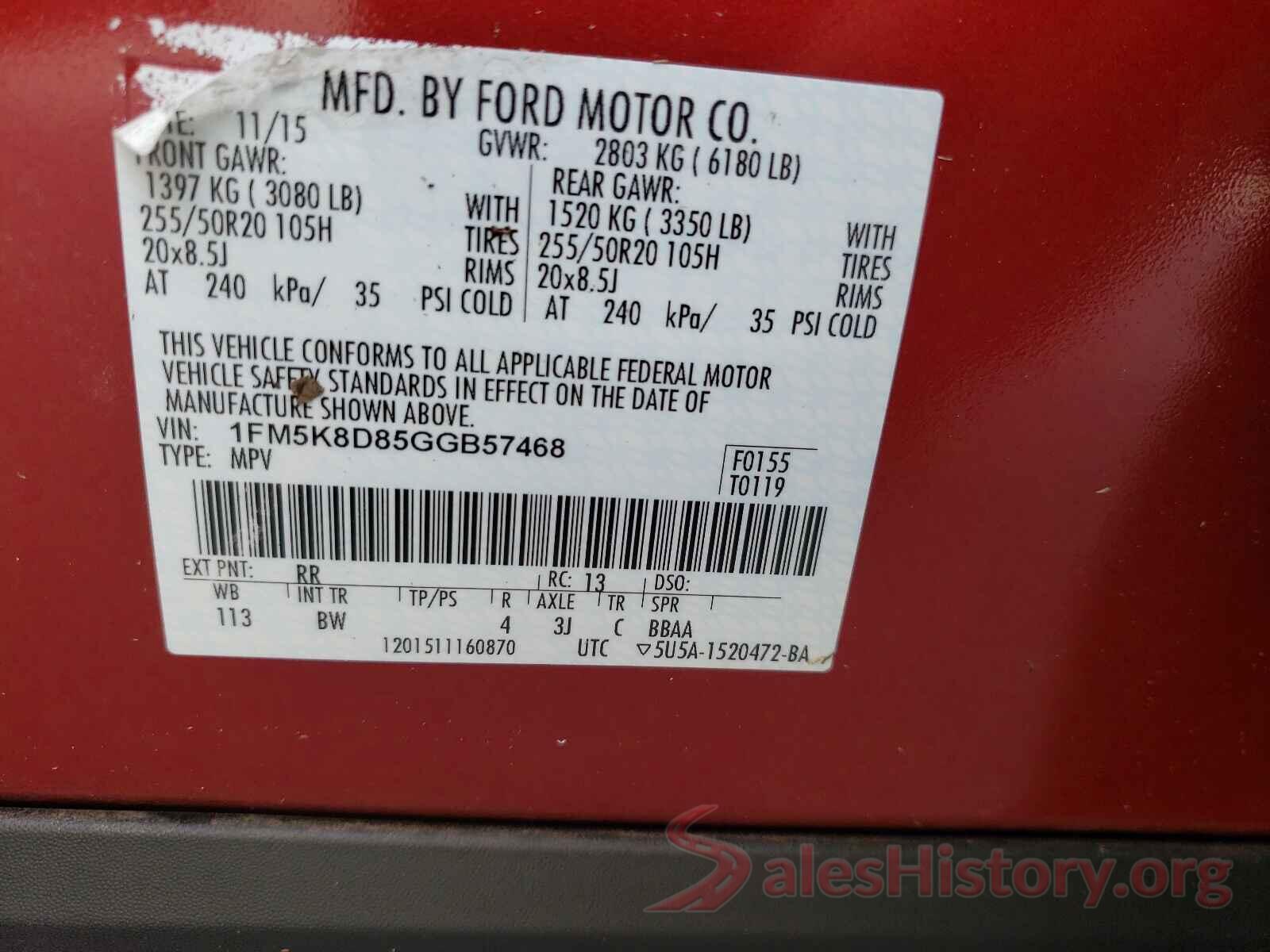 1FM5K8D85GGB57468 2016 FORD EXPLORER